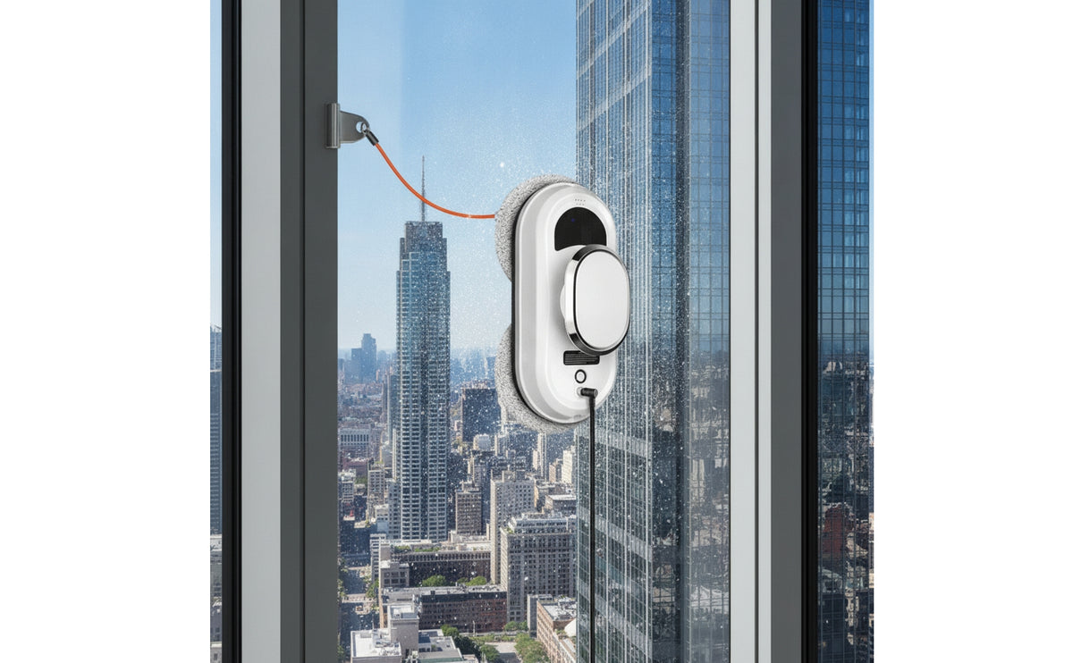 Handshands-off Window Cleaning Robot Slim Robotic Window Cleaner Electric Appliance Oval for Homeowners, Renters, High Panes, Home, Office