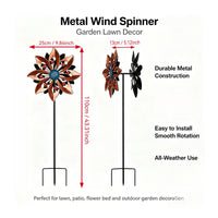 Kinetic Metal Pinwheel with Gem Accents Outdoor Wind Rotor with Stake Yard Metal Wind Rotor Lawn for Homeowners