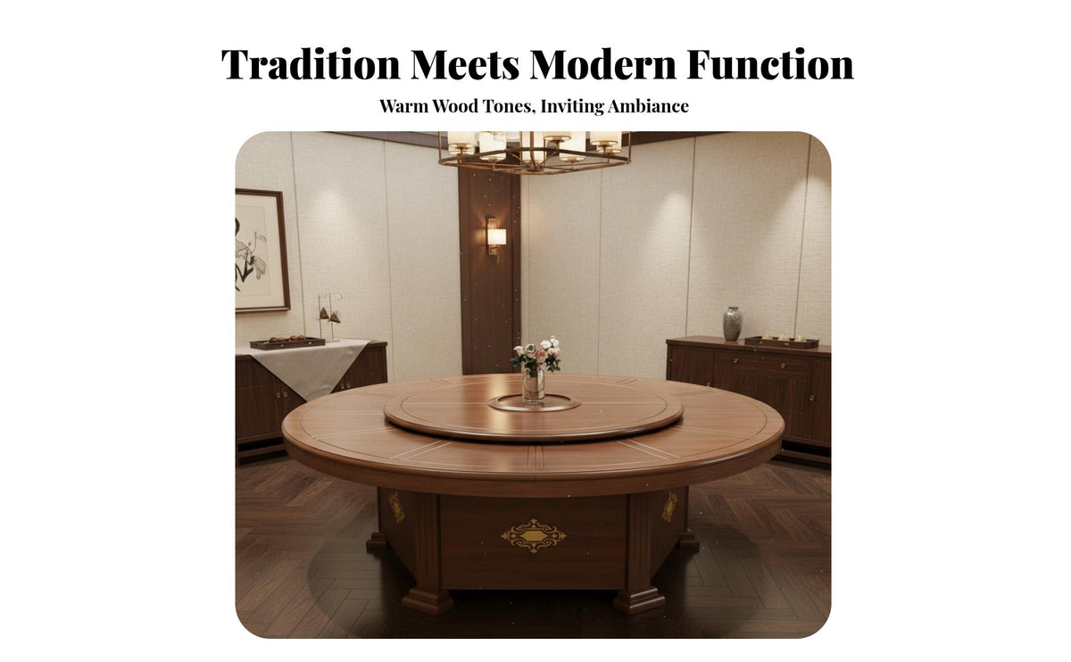 Dining Table with Electric Turntable Hot Hot Pot Compatible Restaurant Banquet Table Elegant Design Chinese Design Dining Set for Hotel Managers