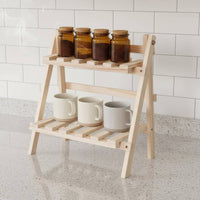 2 Tier Wooden Desk Shelf Solid Lumber 2 Tier Wooden Shelf Minimalist Design Countertop Storage Rack for Students, Office, Vanity