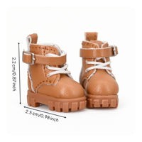 Leather-Like Finish Miniature High-Top Doll Boots Ankle Strap Lace-up Doll Boots Stitched Panels Pull Tabs