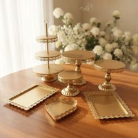 7 Pieces Dessert Table Display Tiered Three-Tier Stand Loop Handle Ornate Serving Pieces for Brides