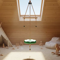 Outdoor Swing with Wooden Bar Braided Disc Swing Suspended Indoor for Children, Toddlers, Backyard, Playroom, Daycare