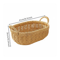 Double Handle Basket Handmade Oval Woven Basket with Handles Household Storage for Living Room