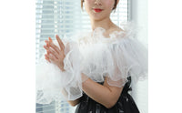 White Gauzy Material Bridal Cover up Korean Design Transparent Tulle Wedding Wrap Elegant Design off Shoulder Ruffled Shawl for Weddings