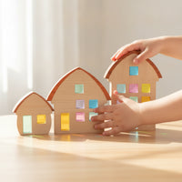3 Pieces Wooden Blocks with Acrylic Openings Translucent Decor Colorful Decoration for Desktop, Nursery