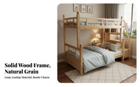 Cedar Wood Bunk Bed Space Saving Solid Wood Bunk Bed Full-Length Guardrails Bedroom Furniture for Kids, Adults, Small Apartment, Dormitory, Guest Room