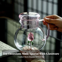 Heat Resistant Glass Blossom Teapot Safe Material 3D Flower Glass Kettle Elegant Design for Women, Adults, Kitchen, Living Room, Parties