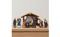 Christmas Nativity Scene Set Holiday Tabletop Nativity Hand-Painted Stable with Figurines Rustic for Collectors, Mantel, Bookshelf