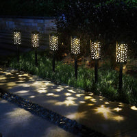 Waterproof Star and Moon Pattern Projection Light Wrought Iron Solar Projection Lantern Auto On/deactivated Decorative Solar Lawn Lamp for Patio, Walkway