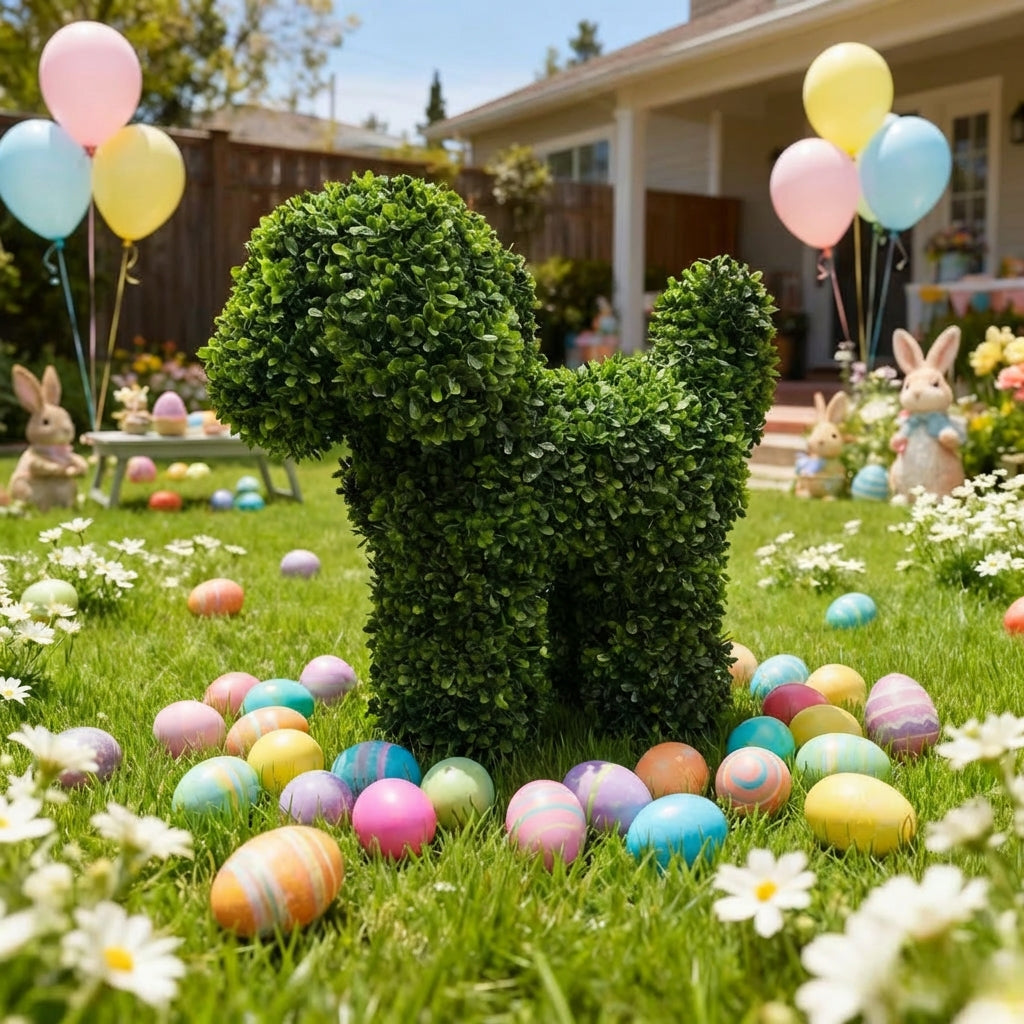 Easter Bunny Garden Stake Potted Artificial Hare Topiary Tree Realistic Appearance Bunny Shaped Topiary for Gardeners, Homeowners, Yard, Front Porch