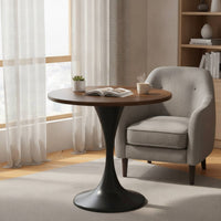 Round Pedestal Table Wood-Grain Round Table with Pedestal Base Mid-Period Modern Furniture for Small Living Room, Balcony
