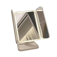 Rechargeable Tri-Fold Makeup Mirror Magnification LED Vanity Mirror Rotatable Beauty Accessory Storage Base for Dorm Room