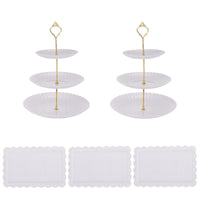 2 Pieces Scalloped Edges Tiered Dessert Display Stand Decorative Top Handle Three-Tier Dessert Stand Multi-Purpose Lace-Edged Tray Decor