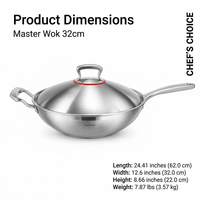Stainless Steel Wok with Lid, 30cm Induction Deep Frying Pan for Asian Cooking, 18/10 Construction, 3mm Thick