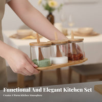 Easy Organization Seasoning Container Set with Spoons Minimalist Design Glass Seasoning Jar Set Long-Lasting for Chefs, Foodies