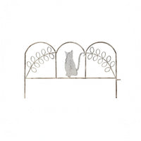 Distressed Finish Feline Fence Ornament Leafy Vine Scrollwork Iron Garden Fence Vintage Feline Iron Ornament Eggshell for Balcony