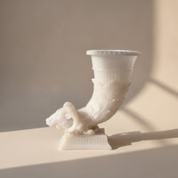 Vase with Ram Head Faux-Jade Horn Vase Vessel Sculptural Embossed for Mantel, Console Table