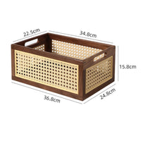 Basket with Wood Frame Rectangular Rattan Style Storage Box Elegant for Tabletop