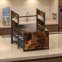 Coffee Bar Shelf with Drawers Industrial Mug Holder Space-Saving