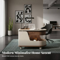 C-Shaped Rolling Table Minimalist Design Rolling C-Shaped Stand Rounded Corners Multi-Level Storage for Living Room