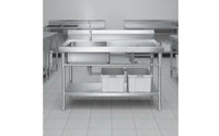 Rust-Resistant Stainless Steel Prep Table with Sink Heavy Duty Stainless Steel Workstation Sink Multi-Functional Anti-Clog Drain for Chefs