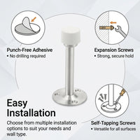 120mm Stainless Steel Door Stopper No Drill Wall Mounted, Door Catcher for Wooden Doors, Lock Compatible Door , Brushed Finish