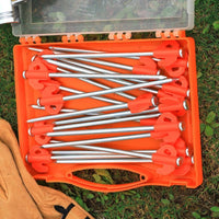 20 Pieces Tent Stake Kit with Case Flat Head Steel Tent Stakes with Puller Strong Ground Anchors for Campers, Backpackers, Camping, Beach, Backyard