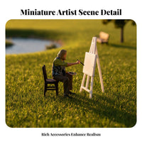 1:64 Scale Artist Figure High Intricacy Miniature Painter Figurine Tiny Artist with Easel Model Lifelike Features 1:64 Scale
