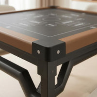 Brown Border Trim Square Folding Table Black Metal Frame Portable Card Table Adjustable Feet Event Furniture Reinforced Corner Joints