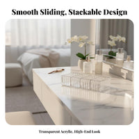 Makeup Vanity Tray Transparent View Ribbed Cosmetic Organizer Tray Space Saving Clear Drawer Organizer Set for Homeowners, Students, Washroom