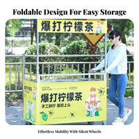 Mobile Advertising Cart Easy Assembly Foldable Vendor Stand Sturdy Rolling Market Stall for Vendors, Caterers, Night Markets, Roadside, Outdoor Events