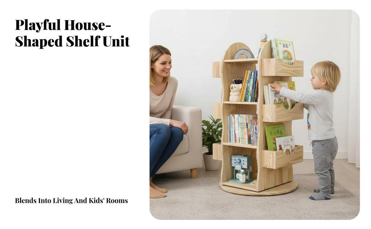 360-Degree Rotation Rotating Book carousel Multitier Design bookshelf Space-Saving bookshelf Large Capacity for Children, young children, Living Room, Small areas, literary Corner, Playroom