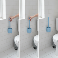 Wall-Mounted Silicone Toilet Brush Set with Long Handle for Bathroom Cleaning