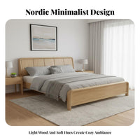 Nordic Design Bed Sturdy and Resilient Solid Wood Foundation Bed High Load Capacity Bedroom Furniture for Couples, Homeowners, Apartment, Guest Room
