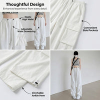 Trousers for Women High Waist Cargo Joggers with Drawstring, Ladies Wide Leg Polyester for Streetwear, Sweatpants