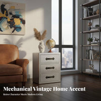 utilitarian design Bedside Drawer Cabinet Vintage Look Riveted pilot-inspired End Table Sturdy and long-lasting Nightstand space-saving Design for Interior Decorators, Apartment Dwellers, Bedroom, Small areas, Dorm Room, Man Cave