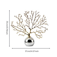 Coral Branch Sculpture with Spherical Base Reflective Metal Coral Statue with Mirror Sphere Abstract Decor for Entryway, Display Cabinet