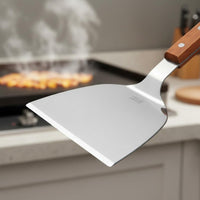 Multi-Purpose Teppanyaki Spatula Rust Resistant Griddle Spatula Easy to Clean Wooden Handle Flipper Professional Grade for Chefs, Grilling, Outdoor Cooking, Restaurant