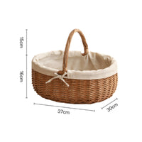 Lined Wicker Basket with Lining Natural Woven Basket with Handle Handwoven Portable for Gift Wrapping, Picnic, Flower Arrangement, Home Storage