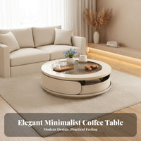 Cream aesthetic Aesthetic Wavy Pedestal circular table Modern Minimalist Design Household Furniture Creative Sculptural Base Transparent surface for Apartment Dwellers, Homeowners, Interior Decorators, Living Room, Small Spaces, Lounge Area, Office