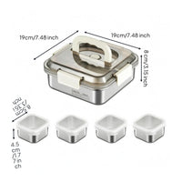 5 Pieces Clear Lid Stainless Steel Food Container Locking Clips Sealed Lunch Box Set Carry Handle Stackable Food Box Set Portable