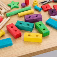 DIY Bird Toys Making Parts with Parrot Wood Blocks, Colorful Pre-Drilled Wooden Material for Enrichment, Macaws and African Grey Chewing Supplies