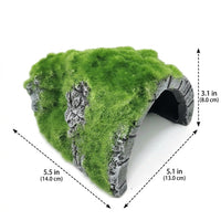 Moss Flocked Aquarium Cave, Realistic Resin Turtle and Snake Accessories for Vivarium, Average-sized Vertical Rock Shelter for Reptiles