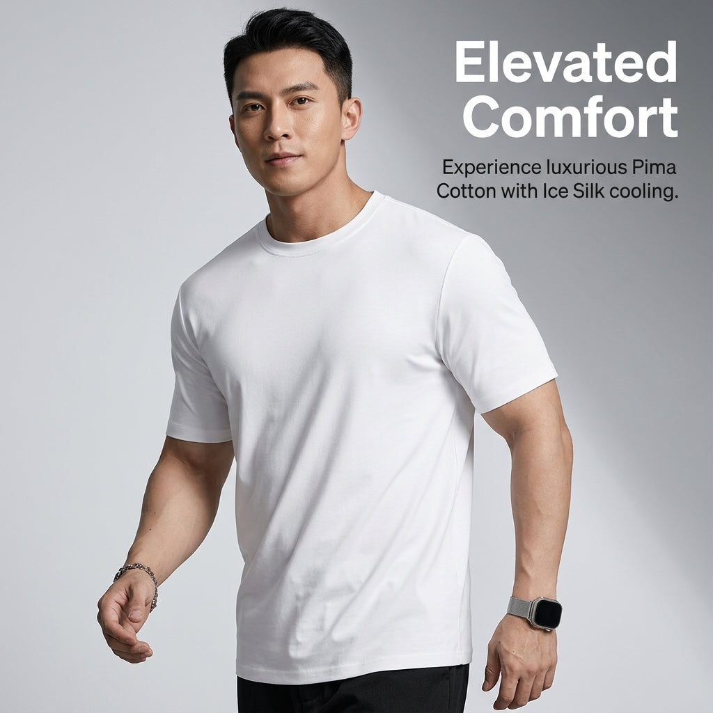 Mens Summer Shirts Short Sleeve, Pima Crew Neck T-Shirt for Lightweight Breathable Casual Wear for Hot Weather