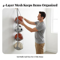 Balls Storage Organizer Space-Saving Hanging Mesh Storage Toy and Balls Holder for Garage, Playroom, Bedroom