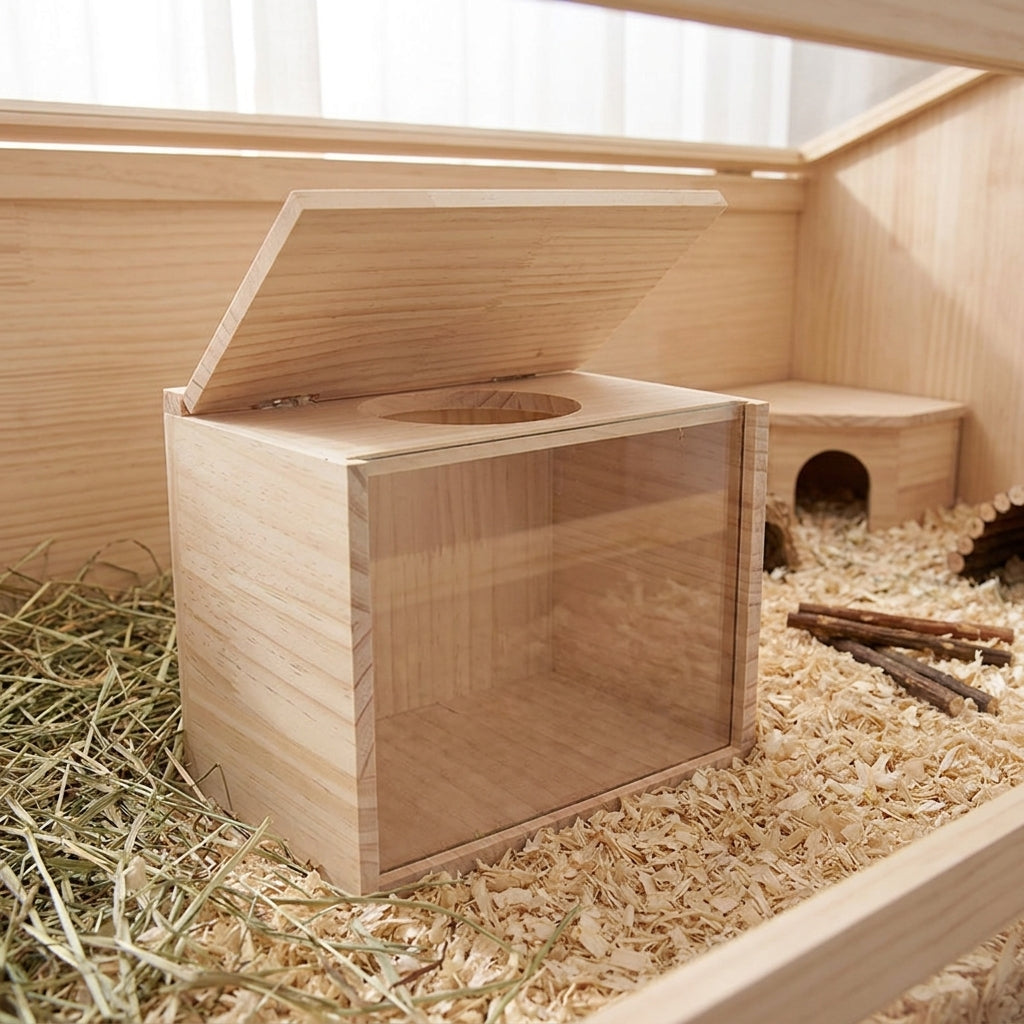 Chinchilla Sand Bath Container and Wooden Sand Bath, Panoramic Pet Bath with Vented Sides and Metal Sieve, for Chinchillas and Squirrels