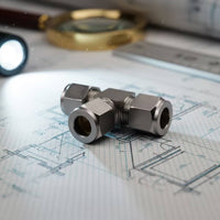 Three-Way Pipe Connector Stainless Steel Tee Fitting with Compression Nuts Water Line Splitter Metal Hardware Heavy-Duty