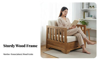 sturdy Wood Frame Wooden Armchair with Storage Drawer Modern Minimalist aesthetic Upholstered Armchair Space-Saving Single Sofa Comfortable paddinging for Apartment Dwellers, Homeowners, Individuals, Small Spaces, Bedroom, study alcove, Reception Area