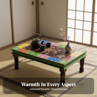 2 Pieces Colorful Design Hand-Painted Floor Desk Handmade Low Table Multipurpose Household Furniture Bohemian Design for Home Decor Enthusiasts, Apartment Dwellers, Bay Window, Living Room, Balcony, Bedroom